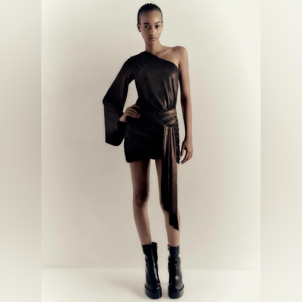 • Zara | Metallic Bronze Asymmetrical Dress | Size XXL •